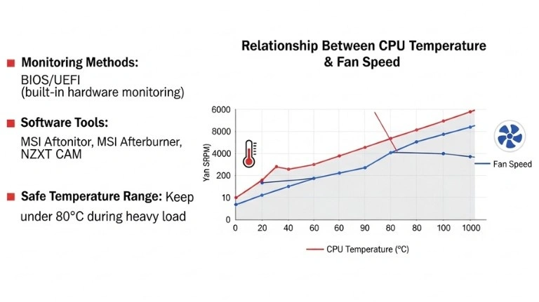 A graph showing CPU temperature vs. fan speed illustrates that 4000 RPM is too low for optimal CPU fan performance.