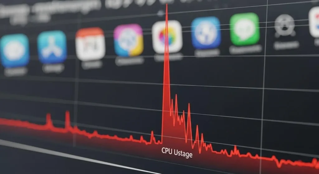 Graph showing sudden spike in CPU utilization percentage.