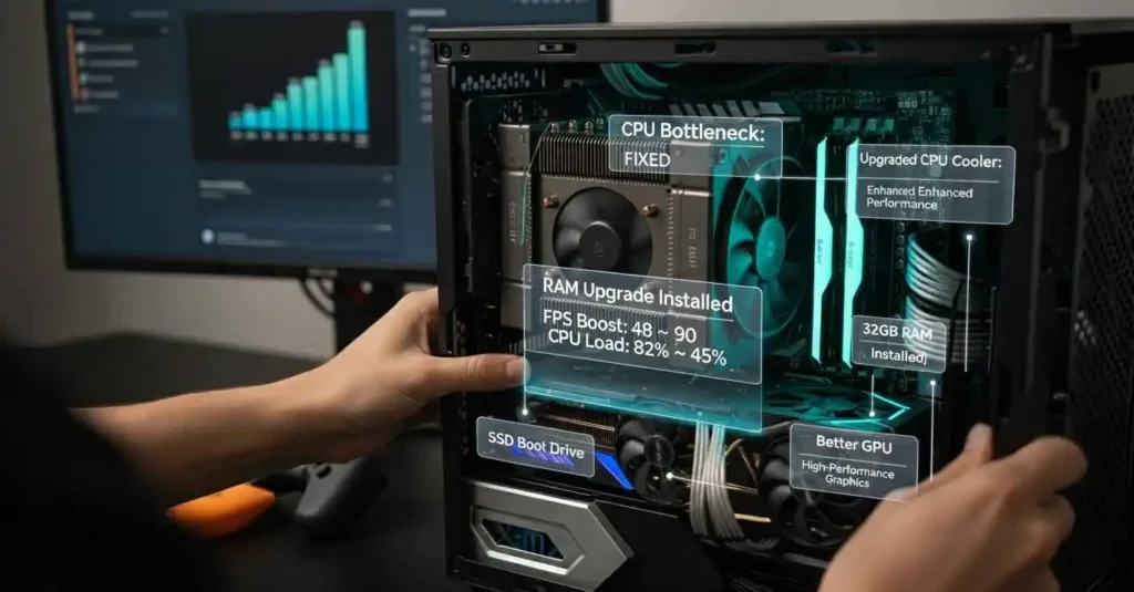 A gamer upgrading PC hardware to reduce CPU usage while gaming and improve overall performance.