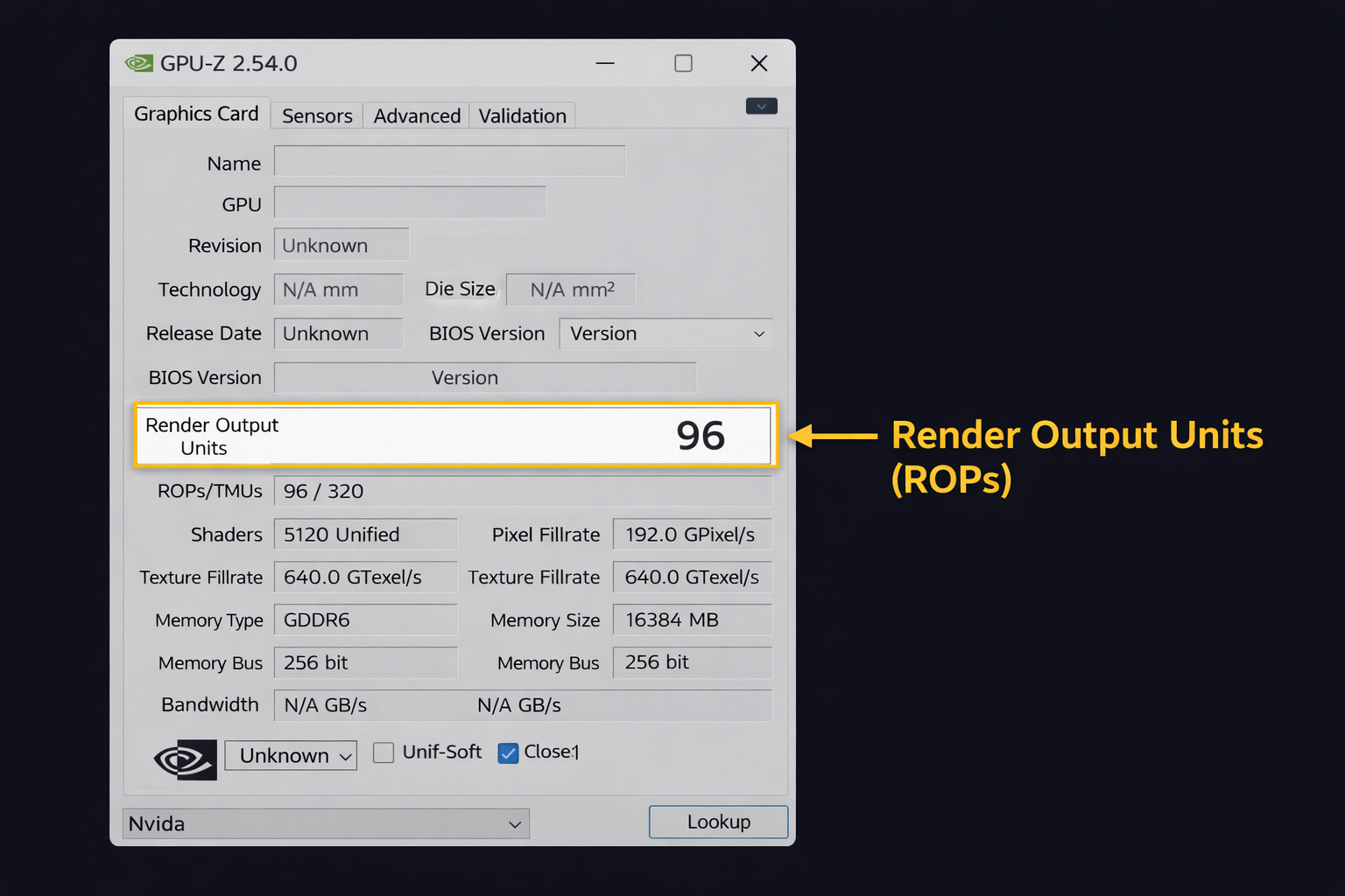 What are ROPs in GPU explained with GPU-Z tool showing render output units count for graphics card verification