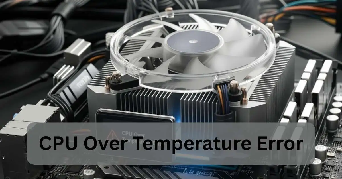 CPU Over Temperature Error alert on a computer showing the cooling fan and heatsink overheating issue.