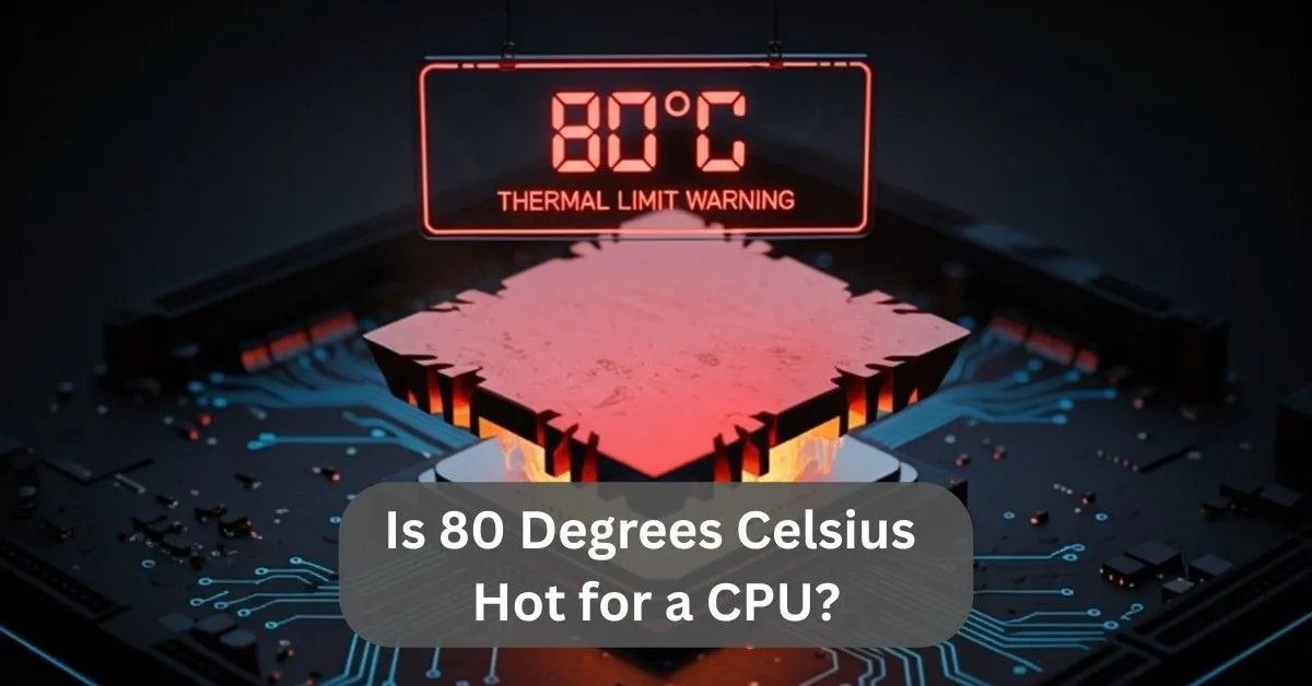 CPU overheating at 80°C with glowing heat zone, clearly showing is 80 degrees Celsius hot for a CPU