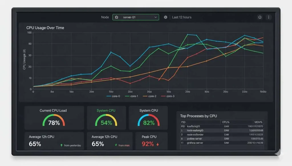 Grafana dashboard showing how to check node CPU utilization in OpenShift.