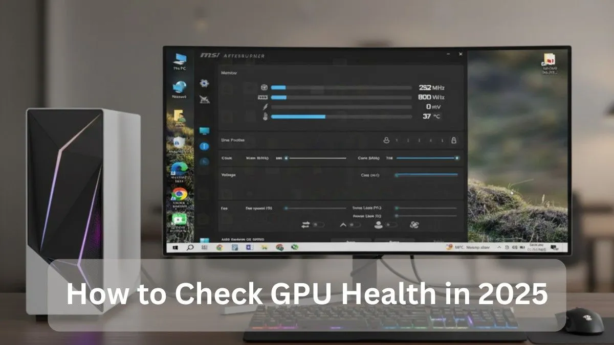 MSI Afterburner showing GPU temperature and performance on a Windows PC setup in 2025