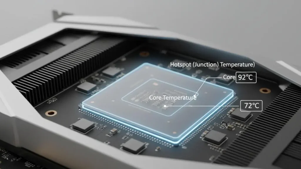 GPU core vs hotspot temperature comparison showing normal and safe GPU temperature ranges.
