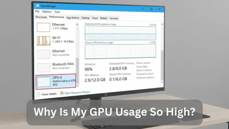 High GPU usage is shown in Windows Task Manager with a NVIDIA graphics card