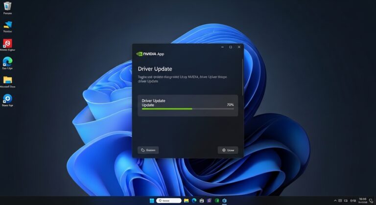 How to update GPU drivers on Windows 11 using NVIDIA App interface showing driver download and installation process