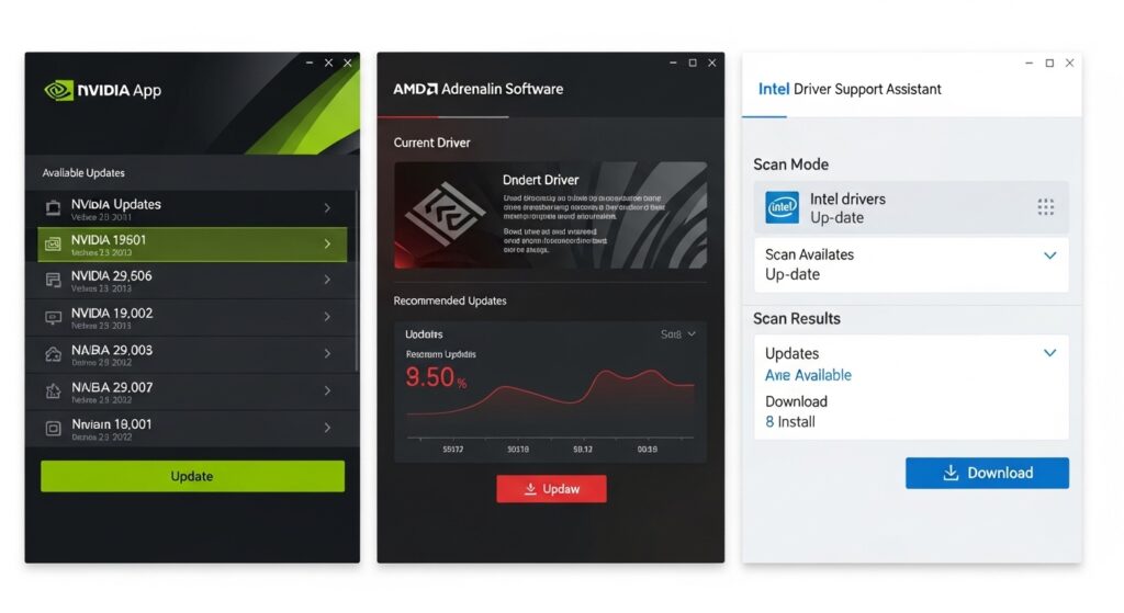 How to update GPU drivers using NVIDIA AMD and Intel official software tools on Windows 10 and 11 safely
