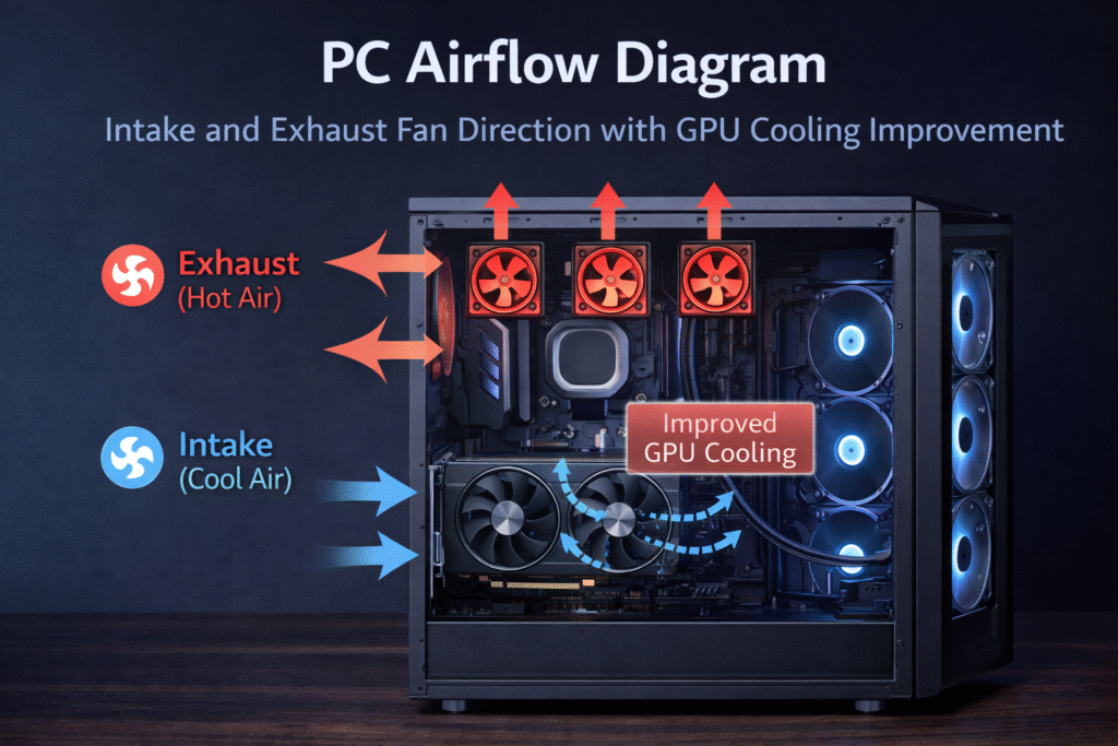Improving airflow to prevent overheating and keep temps safe showing what is too hot for a GPU and how cooling fixes reduce heat